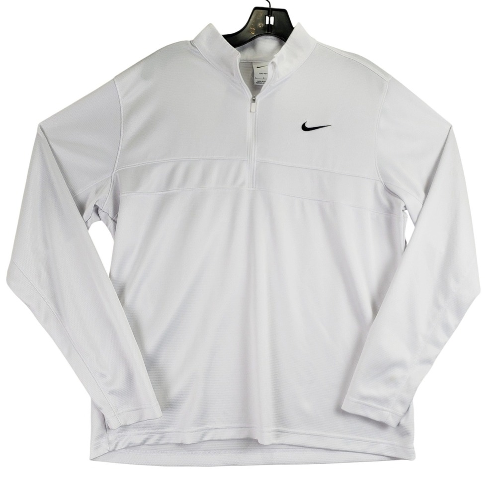 Nike Dri-FIT Quarter Zip Pullover Mens L White Athletic Golf Performance Top